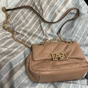 Aldo Tan Quilted Shoulder Bag with Gold Chain
